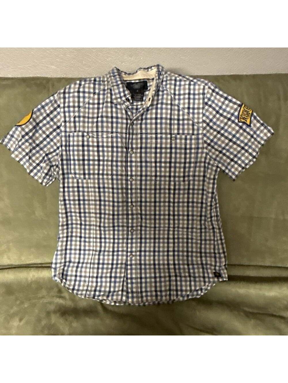 Harley Davidson XL Pearl Snap Plaid Patches Rally On Skull Kick Ass Embroidered